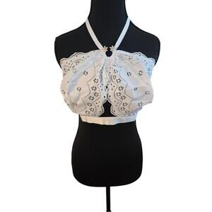 Savage X Fenty Curvy Broderie Lace Halter Bralette - Angel White - Size:  3X